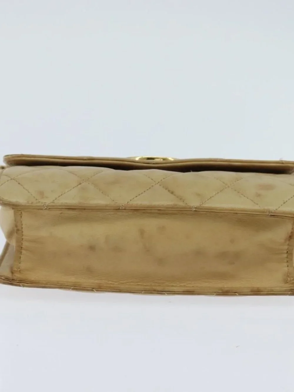 CHANEL Matelasse Chain Shoulder Bag Lamb Skin Beige Gold CC Auth 149120